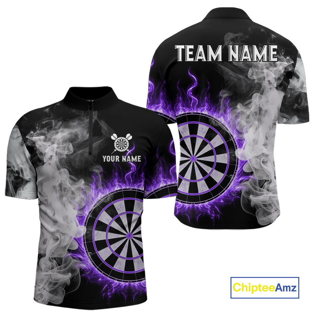 Custom White Smokes Purple Flames Dartboard Dart Men Quarter-Zip Jerseys Dart Team Shirt NYN1669