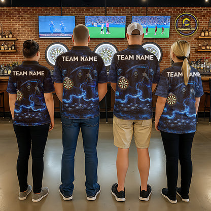 Blue Smoking Grim Reaper Dartboard Dart Polo Shirts For Men Custom Multiskull Dart Team Shirts NYN2683