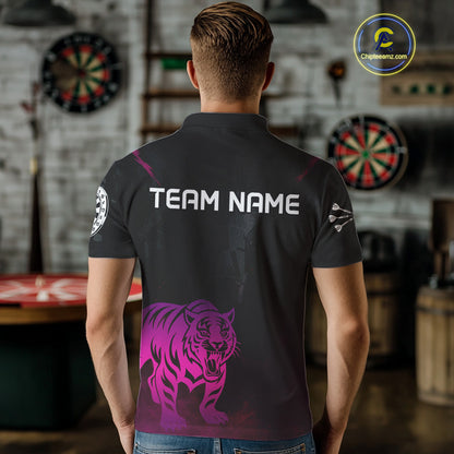 Men’s Darts Team Jersey With Eye-Catching Magenta Tiger And Grunge Pattern NYN0278