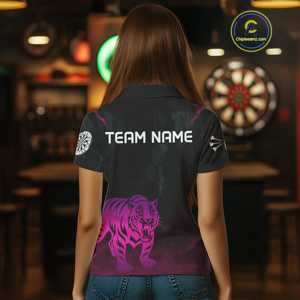 Men’s Darts Team Jersey With Eye-Catching Magenta Tiger And Grunge Pattern NYN0278