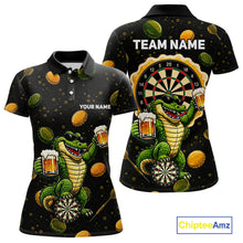 Load image into Gallery viewer, Women's beer and alligator dart polo shirt mockup funny dart team jersey
