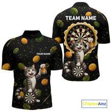 Load image into Gallery viewer, Men's beer and cat dart quarter zip shirt mockup custom dart apparel