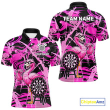Load image into Gallery viewer, Men's funny flamingo dart polo shirt mockup pink splatter dart jersey