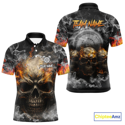 Smoke Skull Darts Grunge Men's Darts Polo Shirt - Custom Name For Players NYN0749