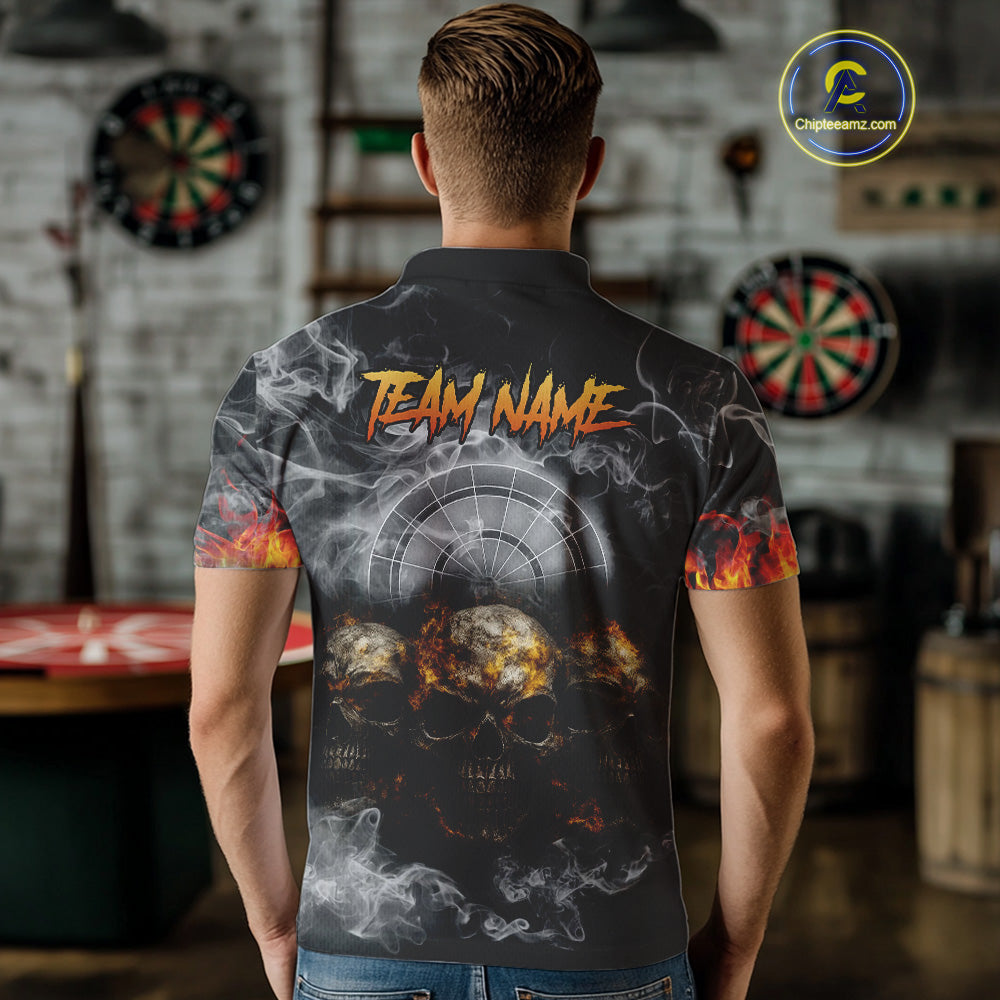 Smoke Skull Darts Grunge Men's Darts Polo Shirt - Custom Name For Players NYN0749