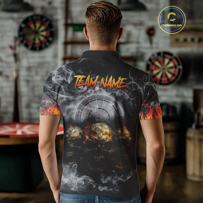Smoke Skull Darts Grunge Men's Darts Polo Shirt - Custom Name For Players NYN0749