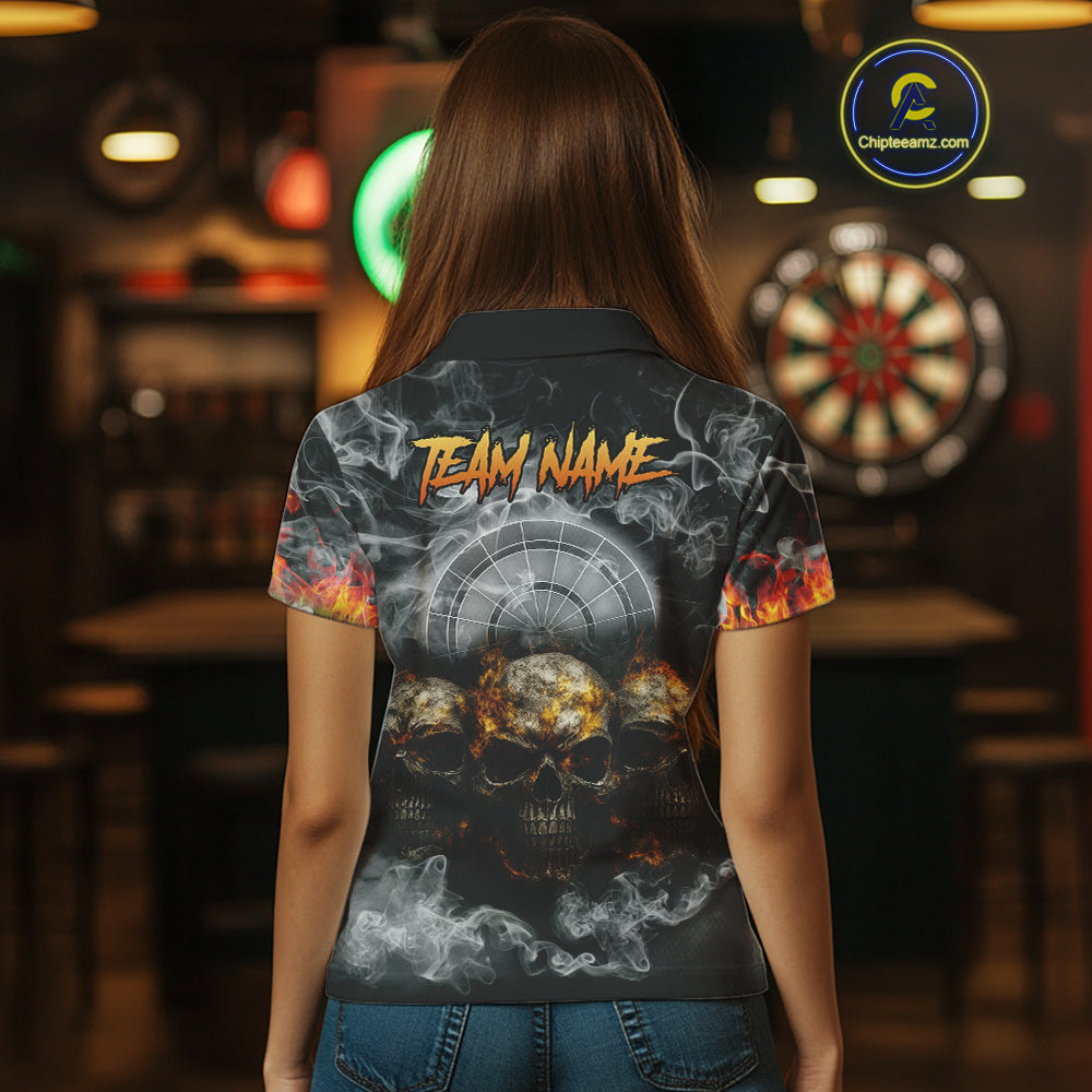 Smoke Skull Darts Grunge Women's Darts Polo Shirt - Custom Name For Players NYN0749