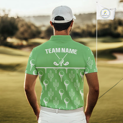 Personalized Desert Cactus Green Pattern Mens Golf Polo Shirts Custom Funny Cactus Golf Gifts NYN2844
