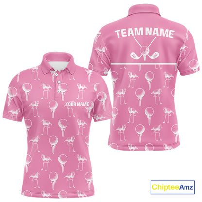 Personalized Flamingo Pink Pattern Mens Golf Polo Shirts Custom Funny Flamingo Golf Gifts NYN2845