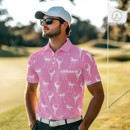 Personalized Flamingo Pink Pattern Mens Golf Polo Shirts Custom Funny Flamingo Golf Gifts NYN2845