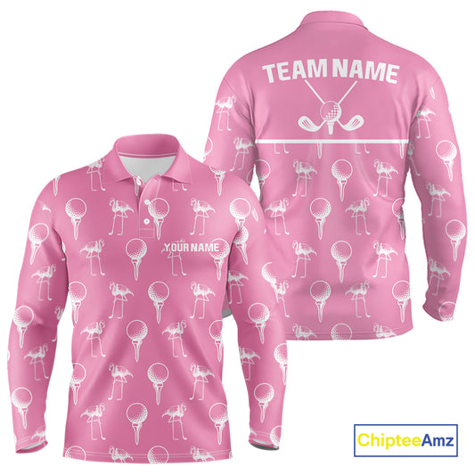 Personalized Flamingo Pink Pattern Mens Golf Polo Shirts Custom Funny Flamingo Golf Gifts NYN2845