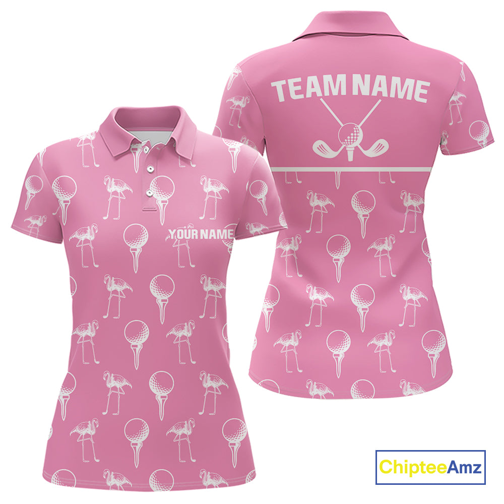 Personalized Flamingo Pink Pattern Womens Golf Polo Shirts Custom Funny Flamingo Golf Gifts NYN2845