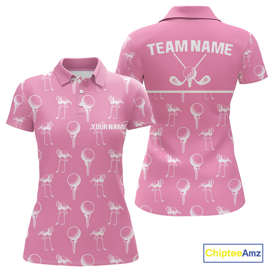 Personalized Flamingo Pink Pattern Womens Golf Polo Shirts Custom Funny Flamingo Golf Gifts NYN2845