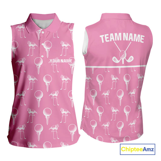 Personalized Flamingo Pink Pattern Womens Golf Sleeveless Polo Shirts Custom Funny Flamingo Golf Gifts NYN2845