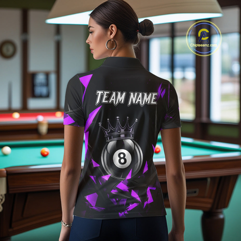 Black And Purple Geometric Crown 8 Ball Billiard Pool Shirt For Women Custom Billiard Team Jersey NYN3217