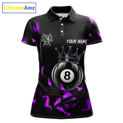 Black And Purple Geometric Crown 8 Ball Billiard Pool Shirt For Women Custom Billiard Team Jersey NYN3217