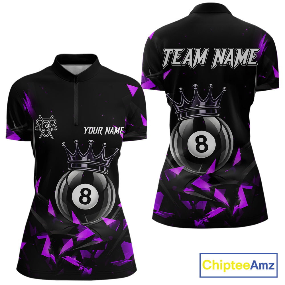Black And Purple Geometric Crown 8 Ball Billiard Pool Shirt For Women Custom Billiard Team Jersey NYN3217