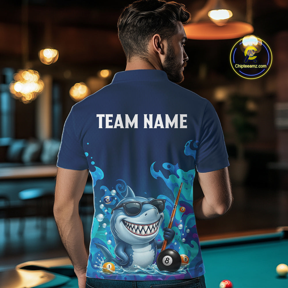 Personalized Funny Shark Blue Waving Billiard 8 Ball Shirt For Men Billiard Pool Team Jersey NYN3221