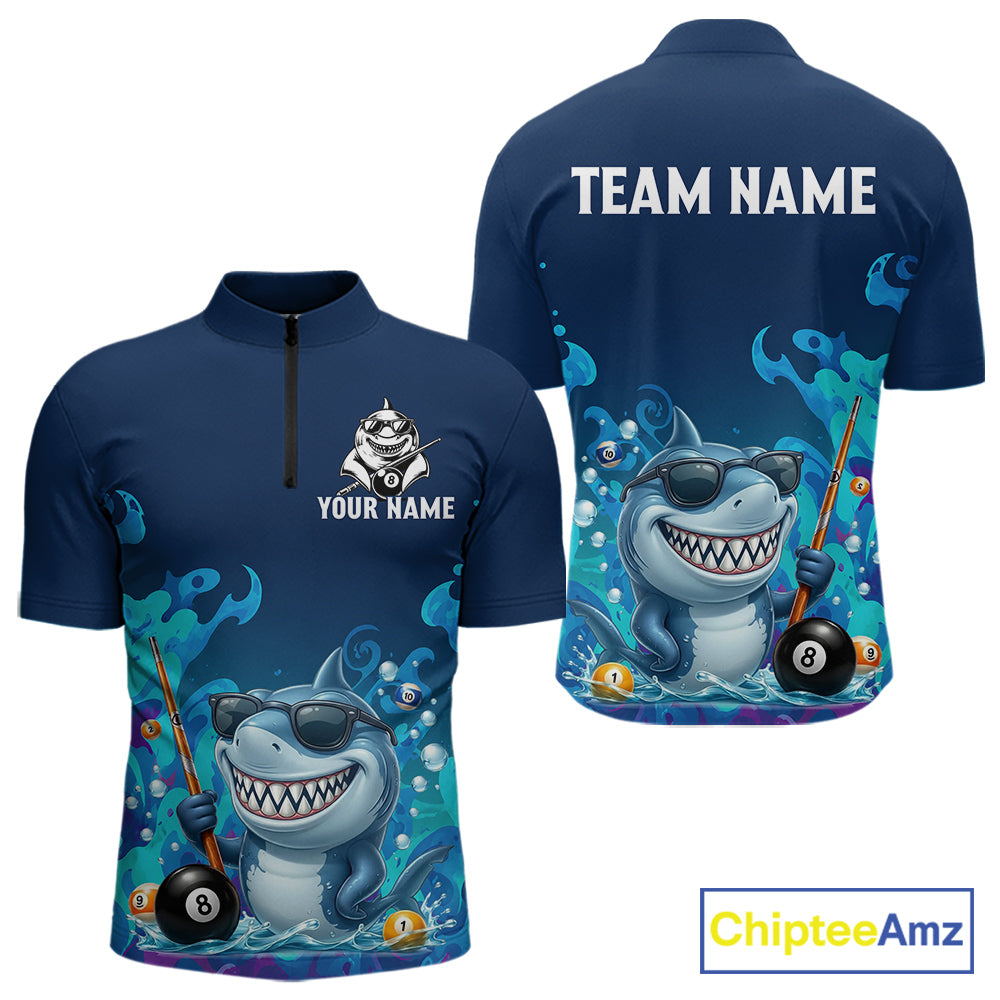 Personalized Funny Shark Blue Waving Billiard 8 Ball Shirt For Men Billiard Pool Team Jersey NYN3221