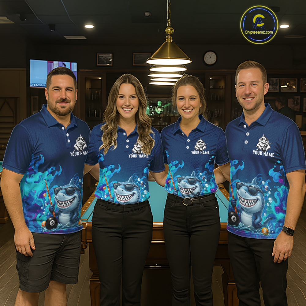 Personalized Funny Shark Blue Waving Billiard 8 Ball Shirt For Men Billiard Pool Team Jersey NYN3221