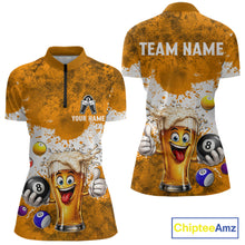 Load image into Gallery viewer, Funny Beer 8 Ball Women Billiard Shirt Custom White Yellow Splatter Paint Billiard Pool Team Clothing NYN3223