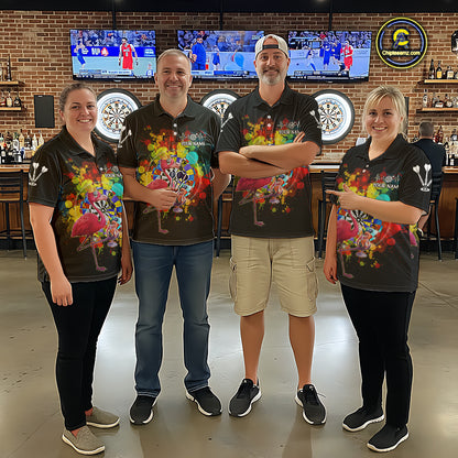 Custom Funny Colorful Crown Flamingo Women Darts Quarter-Zip League Shirts Splatter Dart Jerseys NYN2209