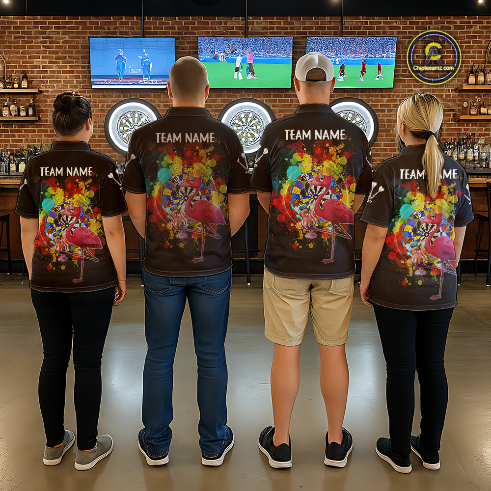 Custom Funny Colorful Crown Flamingo Women Darts Quarter-Zip League Shirts Splatter Dart Jerseys NYN2209