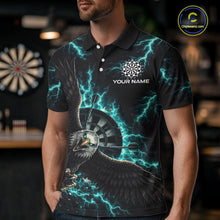 Load image into Gallery viewer, Thunder Teal Eagle Cracked Dartboard Dart 1/4-Zip Shirts For Men Custom Team Name For Darters NYN2699