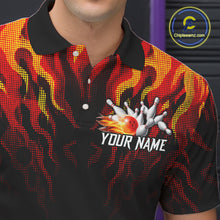 Load image into Gallery viewer, Funny Angry Ball &amp; Pins Mens Bowling Shirt Custom Fire Flame Team Bowling Jersey For Bowlers NYN3232