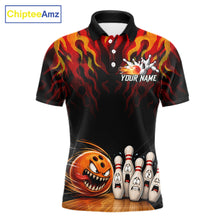 Load image into Gallery viewer, Funny Angry Ball &amp; Pins Mens Bowling Shirt Custom Fire Flame Team Bowling Jersey For Bowlers NYN3232