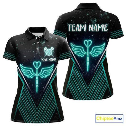 Neon Turquoise Wings Dart Arrow Women's Darts Shirt - Custom Name For Players NYN0555