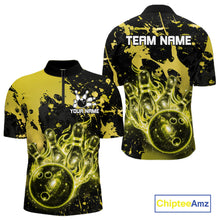 Load image into Gallery viewer, Black and Yellow Galaxy men's quarter zip bowling shirt personalized bowling team apparel, league bowling jersey