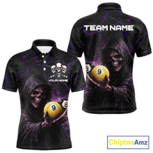 Load image into Gallery viewer, Purple Grunge Grim Reaper Hold 8 Ball &amp; 9 Ball Pool Men Billiard Shirt Custom Billiard Team Attire NYN2702