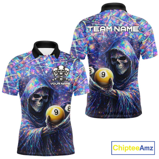 Holographic Grunge Grim Reaper Hold 8 Ball 9 Ball Pool Men Billiard Shirt Custom Billiard Team Attire NYN2704