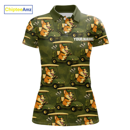 Funny Women Golf Polo Shirt Custom Brown And Green Golfing Dog Pattern Golf Clothing Shirts NYN2872