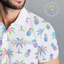 Load image into Gallery viewer, Personalized Tropical Palm Trees Pineapple Men Golf Polo Shirts Holographic Team Golf Clothes NYN2862