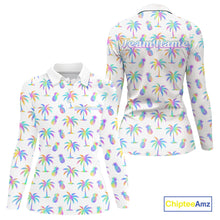 Load image into Gallery viewer, Personalized Tropical Palm Trees Pineapple Women Golf Polo Shirts Holographic Team Golf Clothes NYN2862