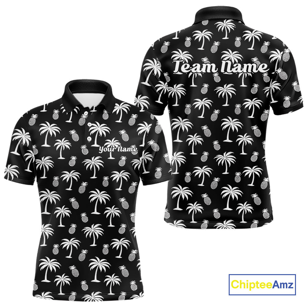 Personalized Tropical Palm Trees Pineapple Men Golf Polo Shirts Black White Team Golf Clothes NYN2863