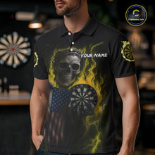 Load image into Gallery viewer, Custom Yellow Flames Skeleton USA Flag Dart Men Polo Jerseys Patriotic Dart Team Shirt NYN1700