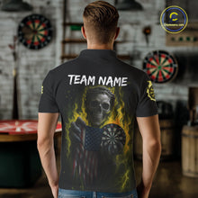 Load image into Gallery viewer, Custom Yellow Flames Skeleton USA Flag Dart Men Polo Jerseys Patriotic Dart Team Shirt NYN1700