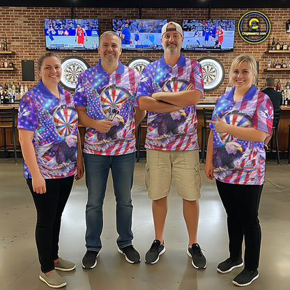 Funny Eagle Freedom Patriotic Darts Polo Shirt For Men Custom Holographic US Flag Dart Jerseys NYN2520
