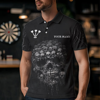 Personalized Skull Black Custom Darts Shirt Polo & 1/4 Zip For Men, Dart Team Shirts NYN0002