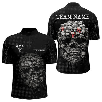Personalized Skull Black Custom Darts Shirt Polo & 1/4 Zip For Men, Dart Team Shirts NYN0002