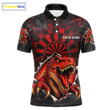 Load image into Gallery viewer, Custom Red Grunge Dart Polo &amp; Quarter Zip Shirt For Men Dinosaur Funny Darts Team Jersey NYN2868