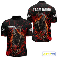 Load image into Gallery viewer, Fire Flame Red Grim Reaper Darts Polo &amp; 1/4-Zip Shirt Custom Red Grunge Dart Jersey For Men NYN3083