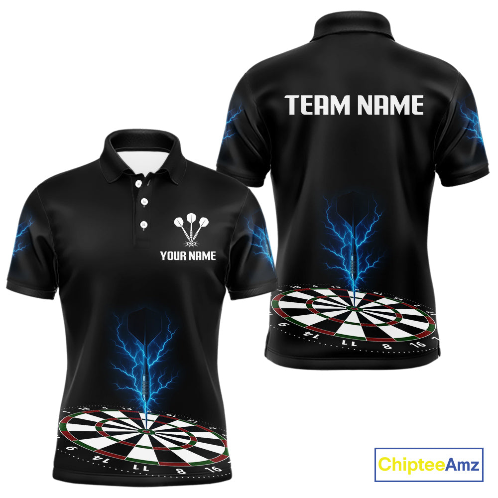 Men’s Darts Team Shirt Colorful Dartboard With Navy Thunder Lightning Dart Arrow NYN0301