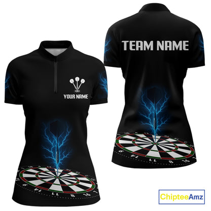 Women’s Darts Team Shirt Colorful Dartboard With Navy Thunder Lightning Dart Arrow NYN0301