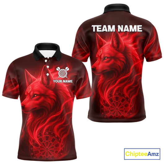 Red Flaming Wolf Dartboard Darts Shirt For Men - Custom Team Jersey For Players NYN0574