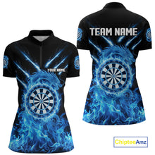 Load image into Gallery viewer, Custom Lightning Dragon Blue Flames Dartboard Dart Women Quarter-Zip Jerseys Dart Team Shirt NYN1701