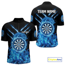 Load image into Gallery viewer, Custom Lightning Dragon Blue Flames Dartboard Dart Men Quarter-Zip Jerseys Dart Team Shirt NYN1701